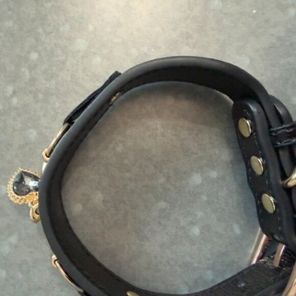 Pet Care Black Faux Leather Dog Collar with Crystal Heart Charm – Size Small - Picture 6 of 7
